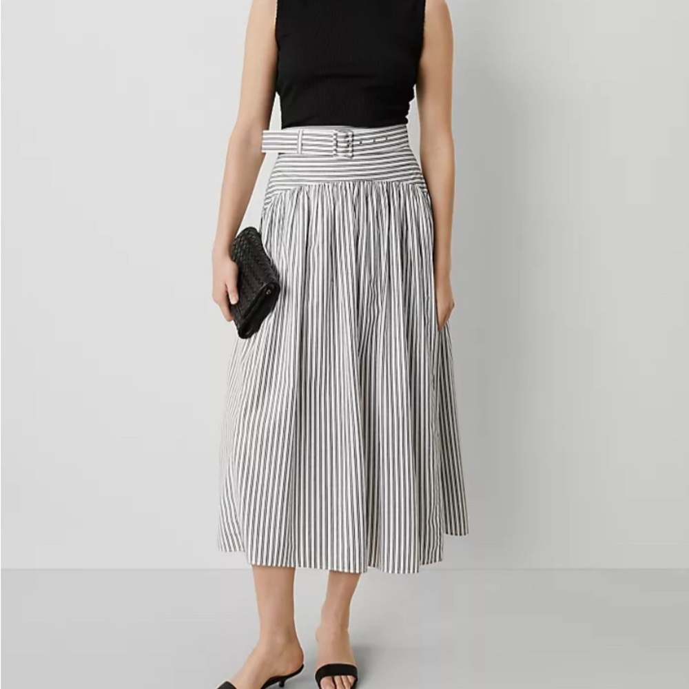 Ann Taylor Striped Black and White Midi Skirt